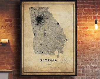 Georgia Vintage Map Print | Georgia Map | State Map Art | Georgia City Road Map Poster | Vintage Gift Map
