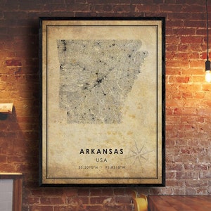 Arkansas Vintage Map Print | Arkansas Map | Arkansas Map Art | Arkansas City Road Map Poster | Vintage Gift Map