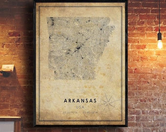Arkansas Vintage Map Print | Arkansas Map | Arkansas Map Art | Arkansas City Road Map Poster | Vintage Gift Map