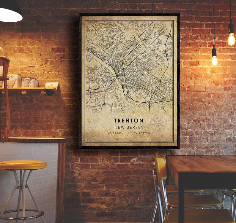 Trenton Map Trenton Map Print Trenton City Road Map Poster New Jersey Map Art Vintage Gift Map