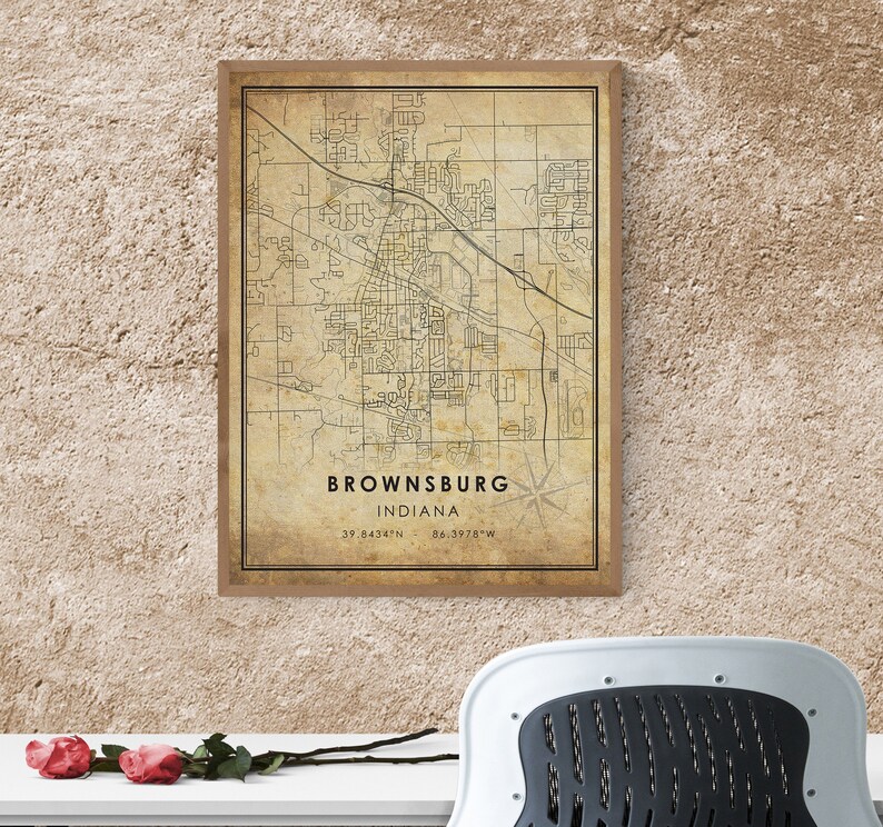 Brownsburg Vintage Map Print Brownsburg Map Indiana Map | Etsy