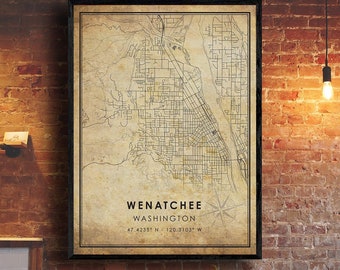 Wenatchee Map Print | Wenatchee Map | Washington Map Art | Wenatchee Road Map Poster | Vintage Gift Map