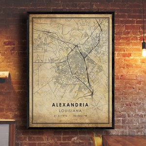 Alexandria Vintage Map Print | Alexandria Map | Louisiana Map Art | Alexandria City Road Map Poster | Vintage Gift Map