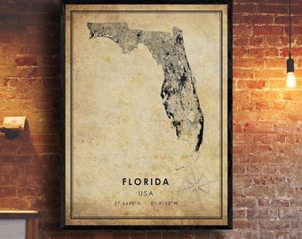 Florida Vintage Map Print | Florida Map | State Map Art | Florida City Road Map Poster | Vintage Gift Map