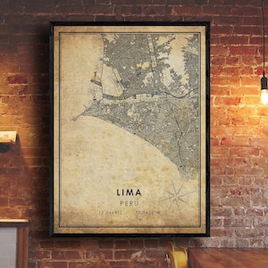 Lima Vintage Map Print | Lima Map | Peru Map Art | Lima City Road Map Poster | Vintage Gift Map