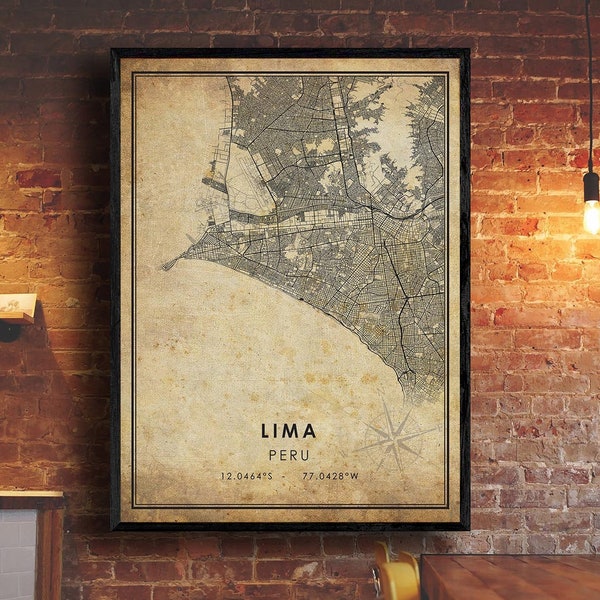 Lima Vintage Map Print | Lima Map | Peru Map Art | Lima City Road Map Poster | Vintage Gift Map