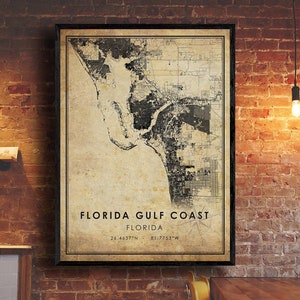 Impression de carte de la côte du golfe de Floride | Carte de la côte du golfe de Floride | Art de la carte de Floride | Affiche de carte routière de la ville de la côte du golfe de Floride | carte cadeau vintage