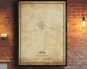 Lusk Wyoming Map Print | Lusk Map |  Wyoming Map Art | Lusk City Road Map Poster | Vintage Gift Map