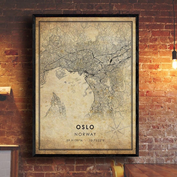 Oslo Vintage Map Print | Oslo Map | Norway Map Art | Oslo City Road Map Poster | Vintage Gift Map