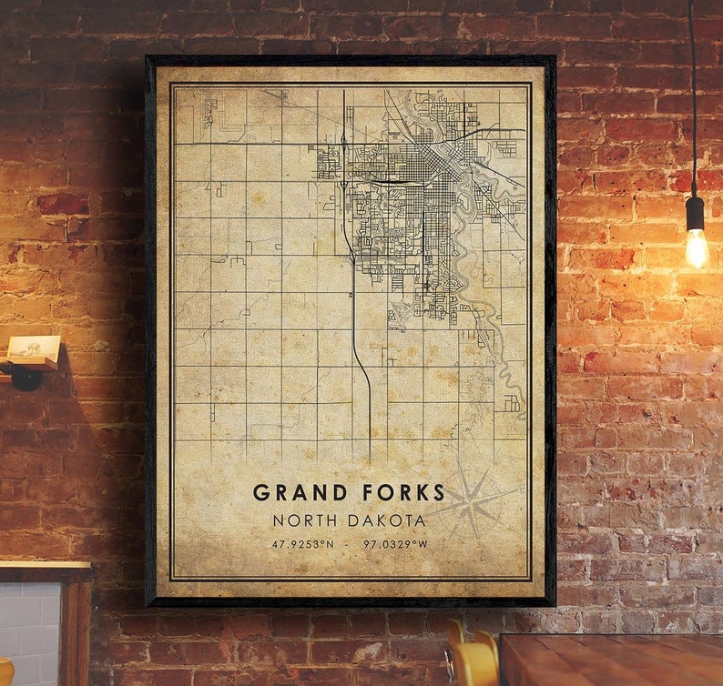 Grand Forks Vintage Map Print Grand Forks North Dakota Map Grand Forks