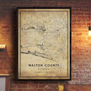 Impression de carte du comté de Walton | Carte du comté de Walton | Carte du comté de Walton | Affiche de carte routière de la ville du comté de Walton | carte cadeau vintage