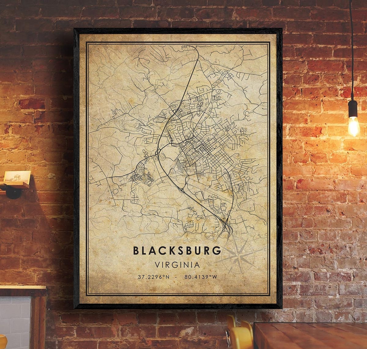 Blacksburg Vintage Map Print Blacksburg Map Virginia Map Etsy