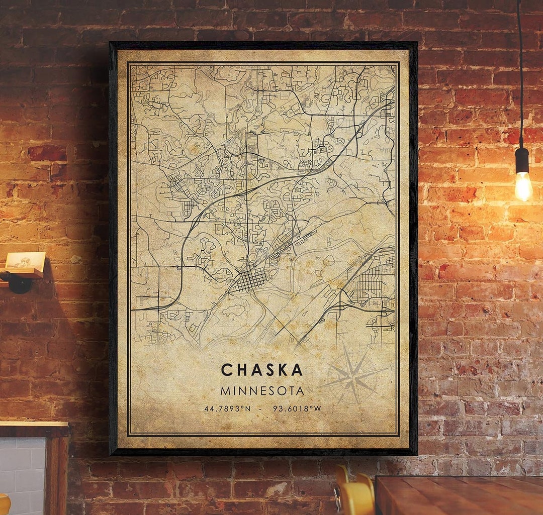 Chaska Vintage Map Print Chaska Map Minnesota Map Art Chaska City Road