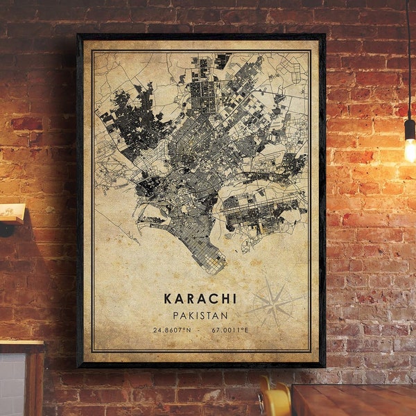 Karachi Vintage Map Print | Karachi Map | Pakistan Map Art | Karachi City Road Map Poster | Vintage Gift Map