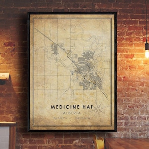 Medicine Hat Map Print | Medicine Hat Map | Alberta Map Art | Medicine Hat City Road Map Poster | Vintage Gift Map