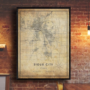 Sioux City Map Print | Sioux City Map | Iowa Map Art | Sioux City City Road Map Poster | Vintage Gift Map