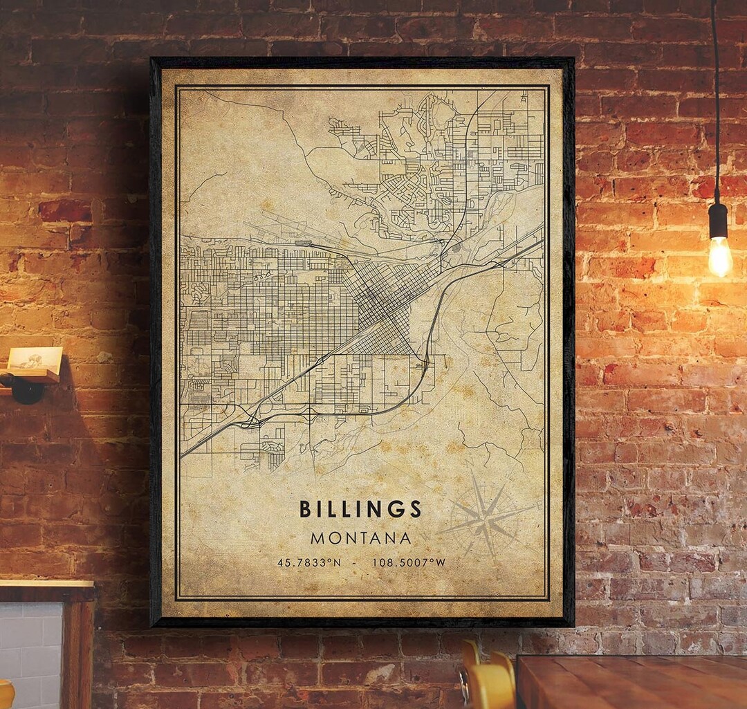 Billings Vintage Map Print | Billings Map | Montana Map Art | Billings ...