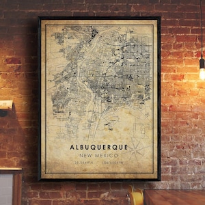 Albuquerque Vintage Map Print | Albuquerque Map | New Mexico City Road Map Poster | Albuquerque Vintage Gift Map | Vintage Map Gift