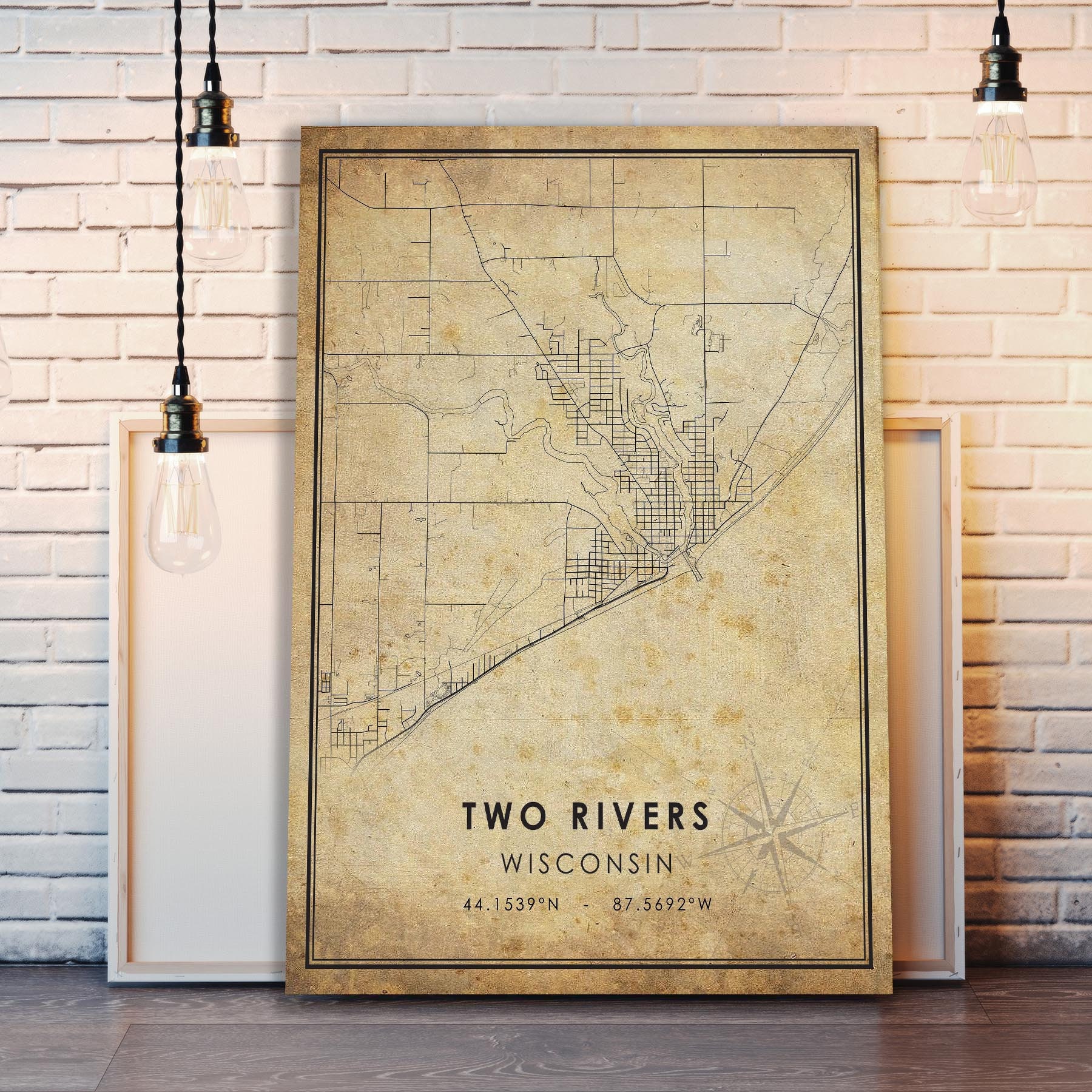 Two Rivers Map Print | Two Rivers Map | Wisconsin Map Art | Two Rivers ...