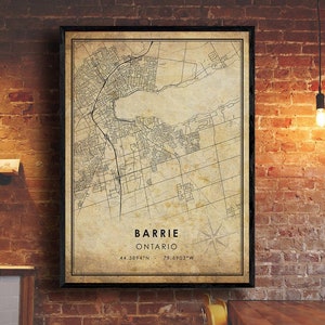 Barrie Vintage Map Print | Barrie Map | Ontario Map Art | Barrie City Road Map Poster | Vintage Gift Map