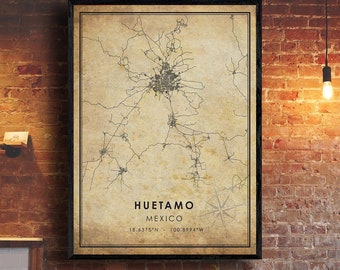 Huetamo Map Print | Huetamo Map | Mexico Map Art | Huetamo Mexico City Road Map Poster | Vintage Gift Map