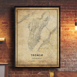 Tromso Map Print | Tromso Map | Norway Map Art | Tromso City Road Map Poster | Vintage Gift Map