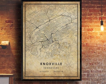 Knoxville Vintage Map Print | Knoxville Map | Tennessee Map Art | Knoxville City Road Map Poster | Vintage Gift Map