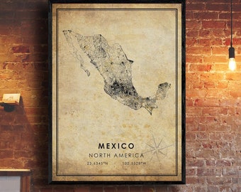 Mexico Map Print | Mexico Map | Mexico Map Art | Mexico Road Map Poster | Vintage Gift Map