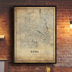 Rome Vintage Map Print | Rome Map | Italy Map Art | Rome City Road Map Poster | Vintage Gift Map