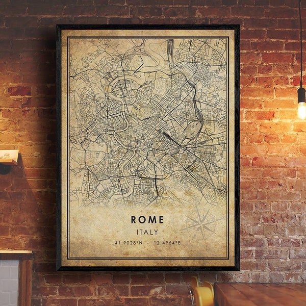 Rome Vintage Map Print | Rome Map | Italy Map Art | Rome City Road Map Poster | Vintage Gift Map