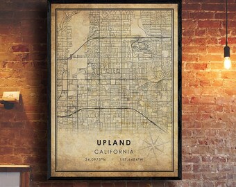 Upland Map Print | Upland Map | California Map Art | Upland City Road Map Poster | Vintage Gift Map