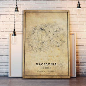North Macedonia Vintage Map Print North Macedonia Map Macedonia Map Art North Macedonia Road Map Poster Vintage Gift Map image 3