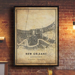 New Orleans Vintage Map Print | New Orleans Map | Louisiana Map Art | New Orleans City Road Map Poster | Vintage