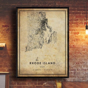 Rhode Island Vintage Map Print | Rhode Island Map | USA Map Art | Rhode Island City Road Map Poster | Vintage Gift