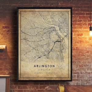 Arlington Vintage Map Print | Arlington Map | Virginia Map Art | Arlington City Road Map Poster | Vintage Gift Map