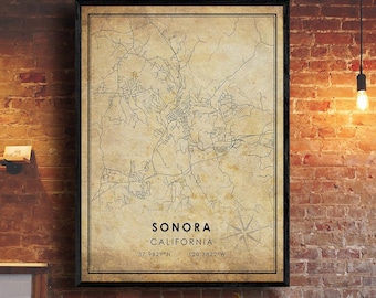 Sonora Map Print | Sonora Map | California Map Art | Sonora City Road Map Poster | Vintage Gift Map