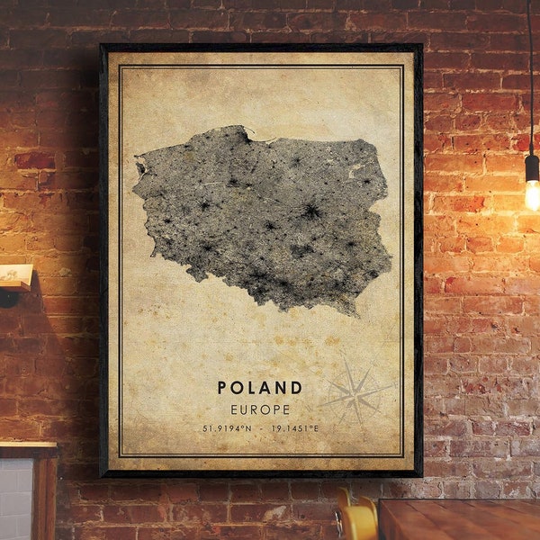 Poland Vintage Map Print | Poland Map | Poland Europe Map Art | Poland City Road Map Poster | Vintage Gift Map