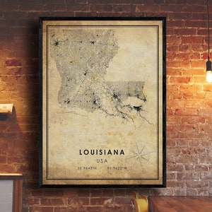 Louisiana Vintage Map Print | Louisiana Map | Louisiana State Map Art | Louisiana City Road Map Poster | Vintage