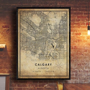 Carte vintage de Calgary imprimée | Carte de Calgary | Carte du Canada | de carte routière de la ville de Calgary | Carte cadeau vintage