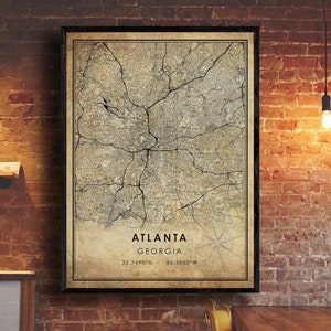 Atlanta Vintage Map Print | Atlanta Map | Georgia Map Art | Atlanta City Road Map Poster | Vintage Gift Map