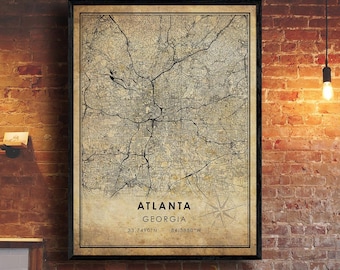 Atlanta Vintage Map Print | Atlanta Map | Georgia Map Art | Atlanta City Road Map Poster | Vintage Gift Map