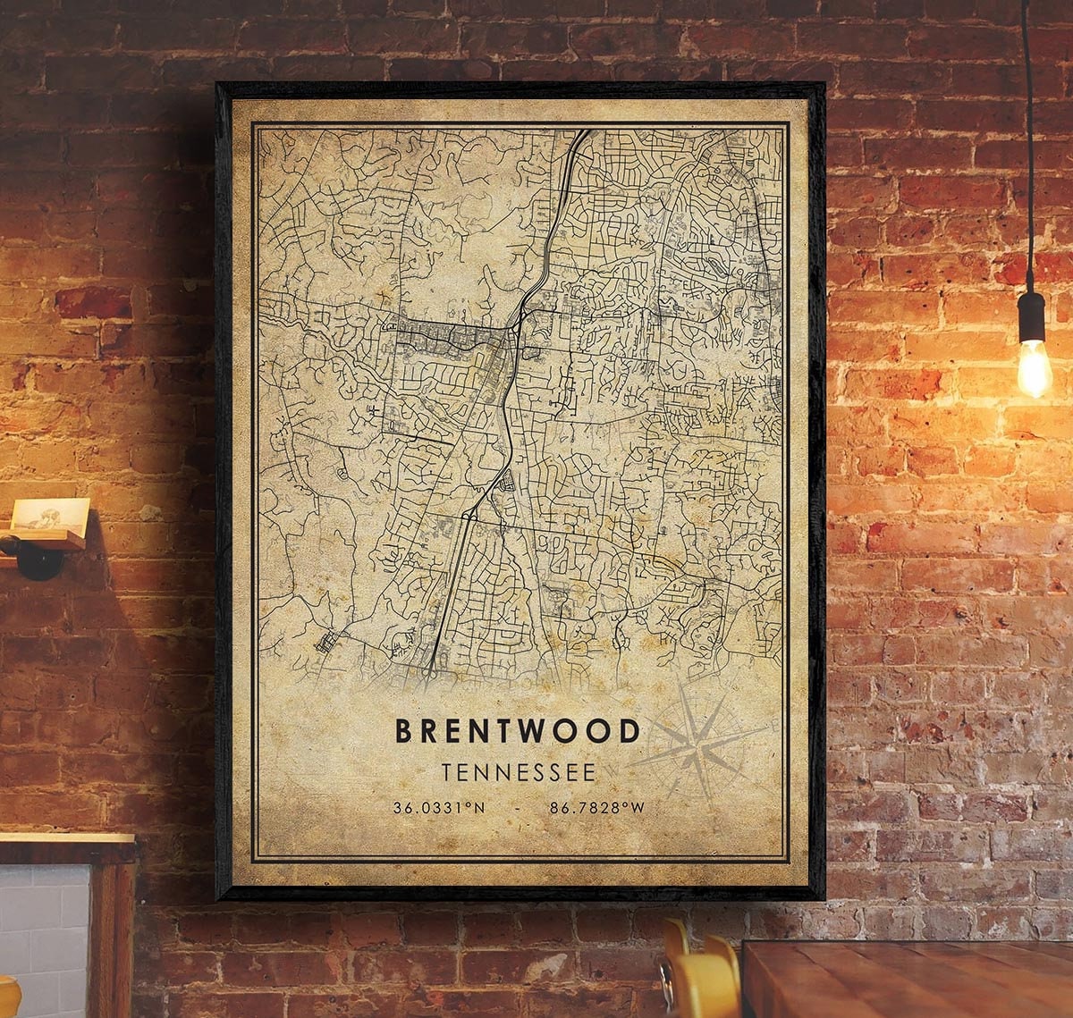 Brentwood Map Print Brentwood Map Tennessee Map Art Etsy