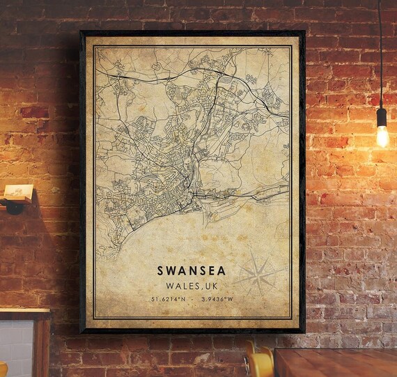 Swansea Map Print Swansea Map Wales Map Art Swansea City - Etsy