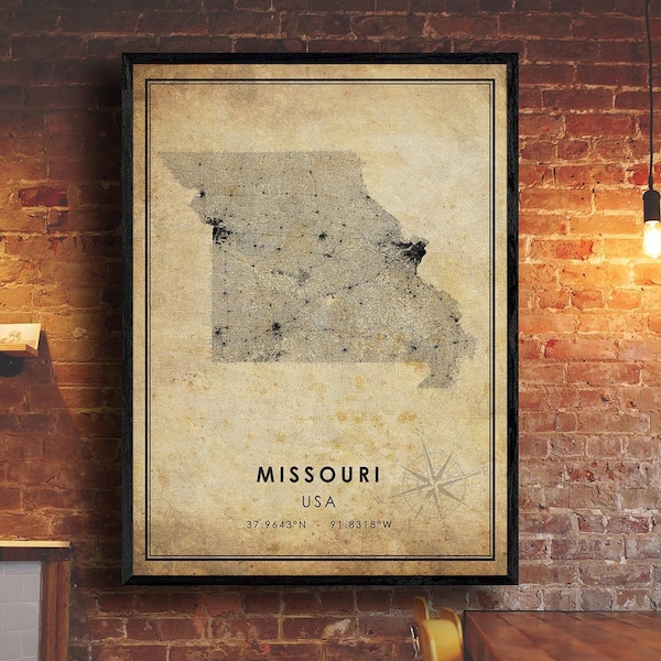 Missouri Vintage Map Print | Missouri Map | USA Map Art | Missouri City Road Map Poster | Vintage Gift Map