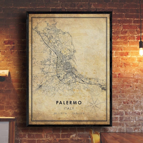Palermo Map Print | Palermo Map | Italy Map Art | Palermo City Road Map Poster | Vintage Gift Map