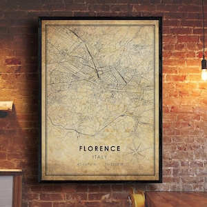 Impression de carte vintage de Florence | Carte de Florence | Italie Carte Art | Affiche de la carte routière de la ville de Florence | carte cadeau vintage