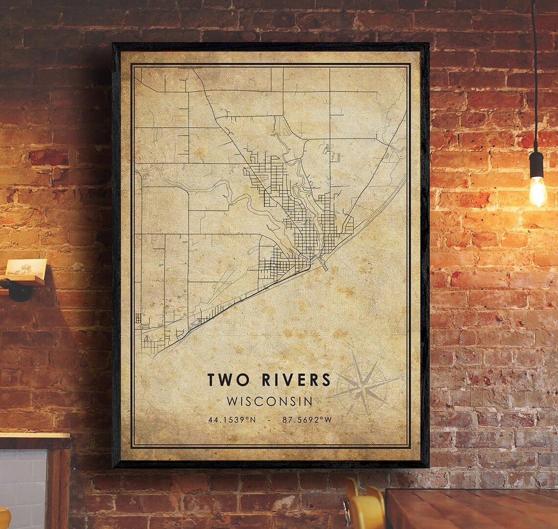 Two Rivers Map Print | Two Rivers Map | Wisconsin Map Art | Two Rivers ...