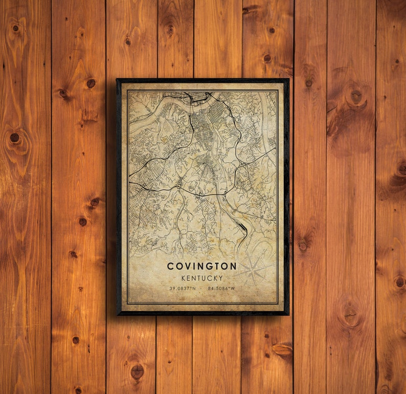 Covington Kentucky Map Covington Vintage Map Print Covington City Road Map Poster Canvas