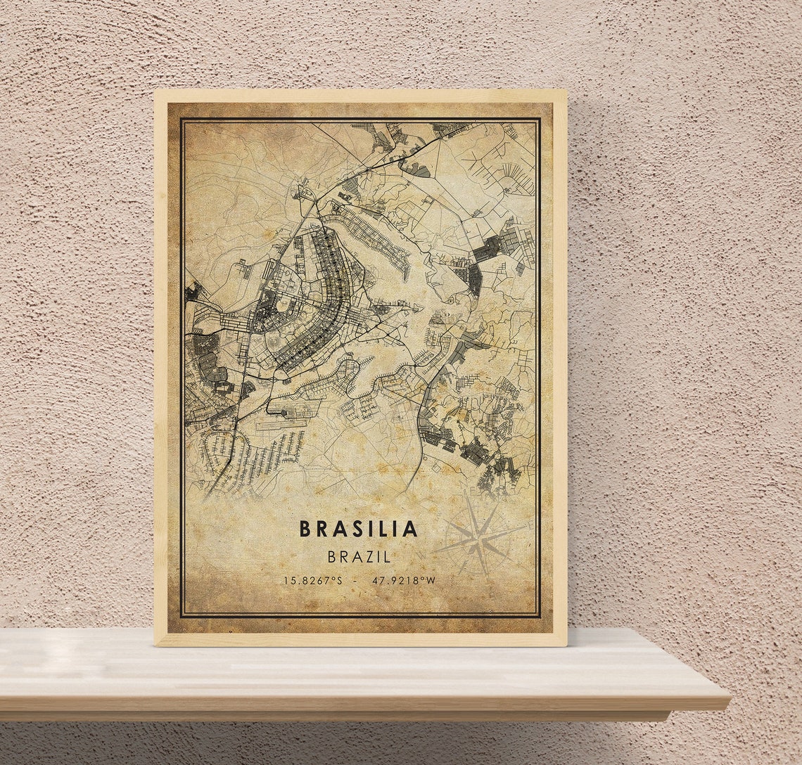 Brasilia Vintage Map Print Brasilia Map Brazil Map Art | Etsy