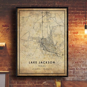 Lake Jackson Vintage Map Print | Lake Jackson Map | Texas Map Art | Lake Jackson City Road Map Poster | Vintage Gift Map